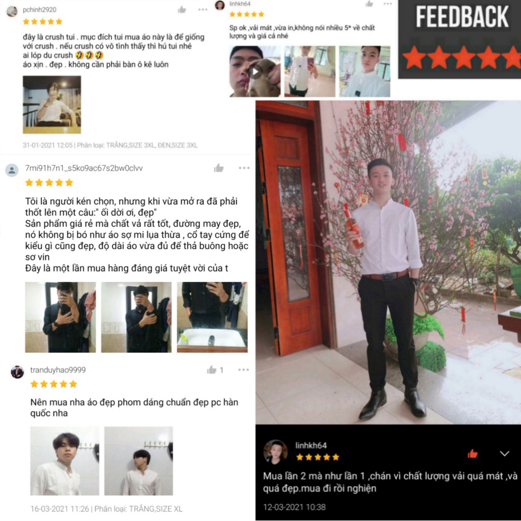Áo Sơ Mi Nam Dài Tay Cổ Tàu Dáng Ôm Body Hàn Quốc Vải Mịn Mát, Ao so mi nam Cổ Trụ Không Nhăn_BUN STORE