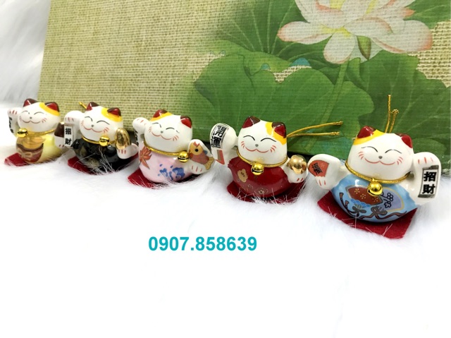 Bộ tượng mèo sứ thần tài maneki neko ( mèo ngồi )
