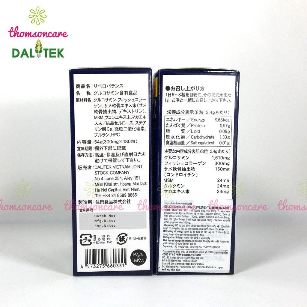 Viên dưỡng khớp từ Nhật Bản Libero Balance, bổ khớp từ sụn cá mập, glucosamin và collagen tái tạo sụn khớp