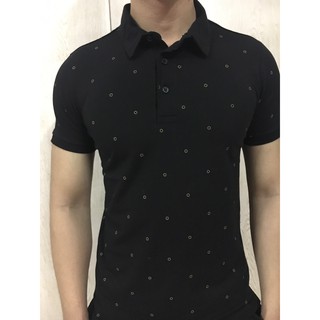 Áo Thun Nam Polo Cá Sấu ngắn tay có cổ màu Đen họa tiết chấm bi vàng Massimo Dutti - Đỉnh Cao Sang Trọng