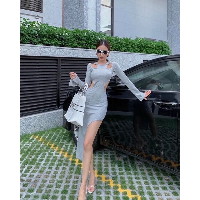 -LAROSA.clothing- ĐẦM BODY TAY DÀI KHOÉT EO XẺ TÀ SEXY