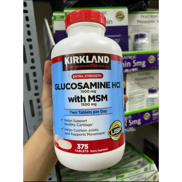 Viên uống Glucosamine HCL with MSM của Kirkland 1500mg 375 viên của Mỹ