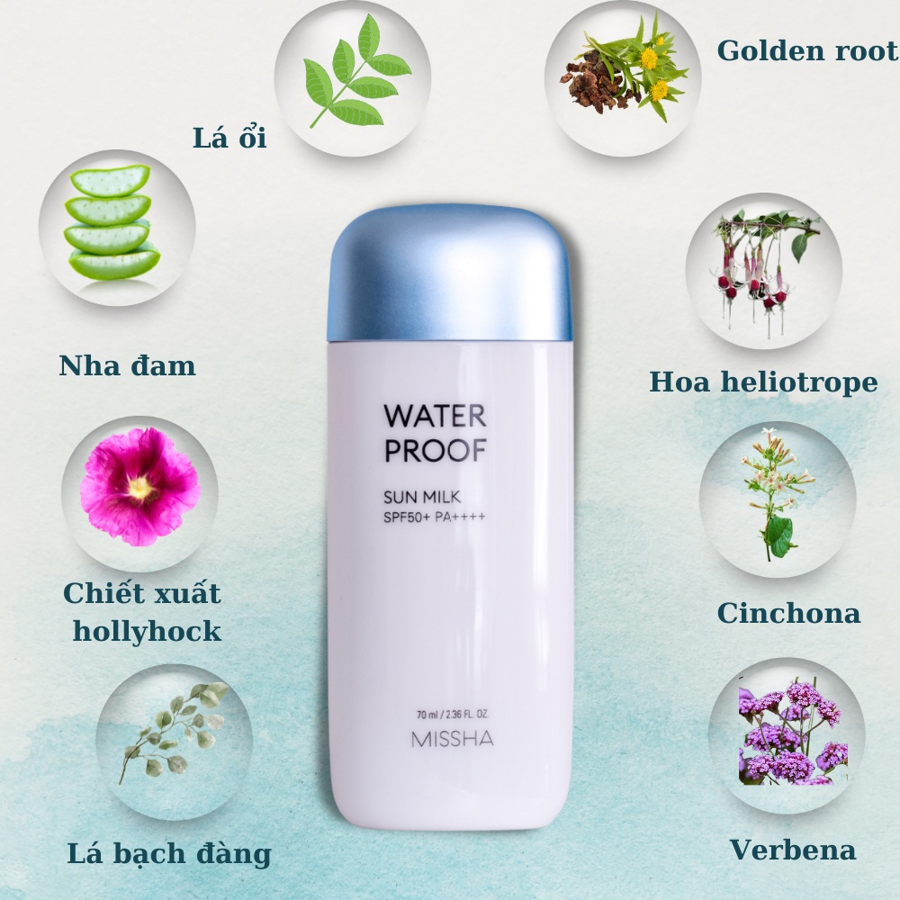 Kem chống nắng Missha Waterproof Sun Milk SPF50+ PA++++ 70ml