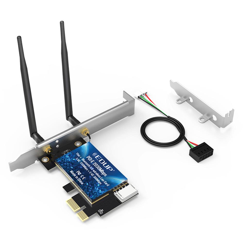 Card mạng không dây 2.4Ghz 5Ghz tích hợp Bluetooth 5.0 Cổng PCI-E 2 * 5dBi ăng-ten kép hỗ trợ hệ thống win10 64-bit | BigBuy360 - bigbuy360.vn