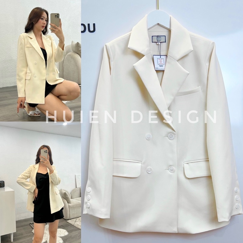 Áo blazer Hàn Quốc hàng thiết kế 2 lớp tỉ mỉ, có cơi ngực, nắp túi, lớp lót bằng vải habutai, độn vai và khuy tay