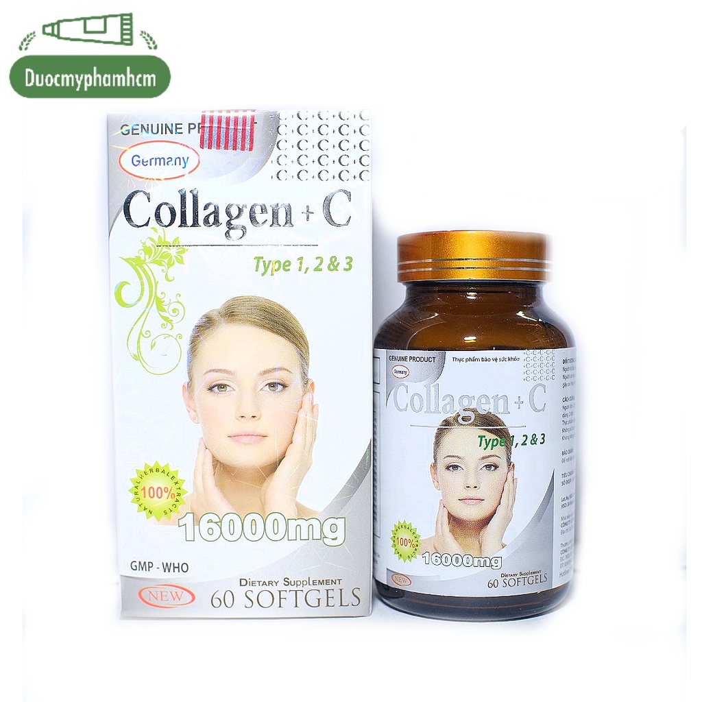 Collagen C + Trắng,Viên Uống Đẹp Da, Trắng Da 16000mg, đẹp da, sáng da, mờ thâm, chống lão hóa Hộp 60 viên