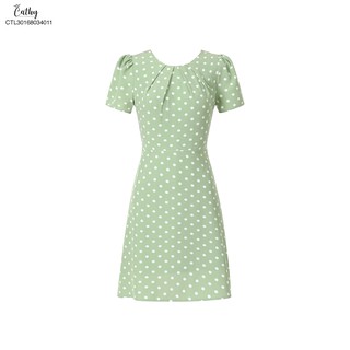 Đầm A Cathy Clans lưng hở giả nơ chấm bi - xanh