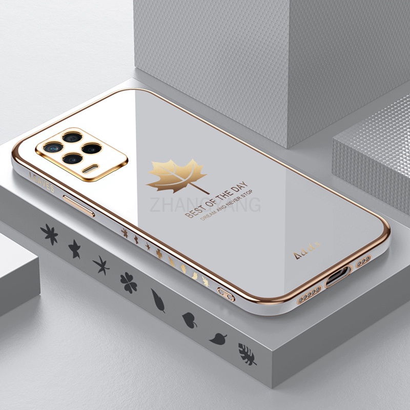 Ốp Điện Thoại Silicon TPU Mạ Điện Họa Tiết Lá Phong Kèm Dây Đeo Cho oppo a54
