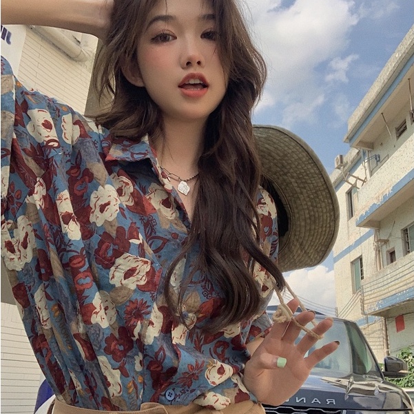 Áo Sơ Mi Mùa Hè Tay Ngắn Dáng Rộng In Họa Tiết Hoa Phong Cách Pháp Thời Trang Mới Cho Nữ
