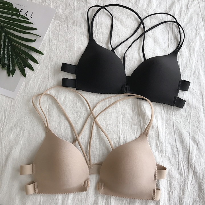 Áo Lót Nâng Ngực Không Gọng Dây Chéo Trước Phong Cách Mới Cho Nữ