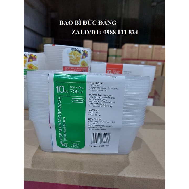 combo 1 thùng 300 hộp chữ nhật microwave 750ml (kèm nắp)