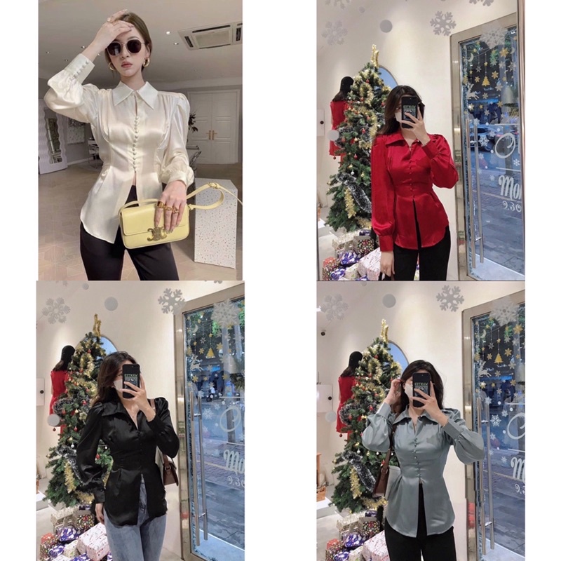 Áo sơ Mi Lụa, Áo sơ mi Nữ kiểu dáng công sở dài tay nút bọc lụa buộc cột nơ sau freesize đủ màu