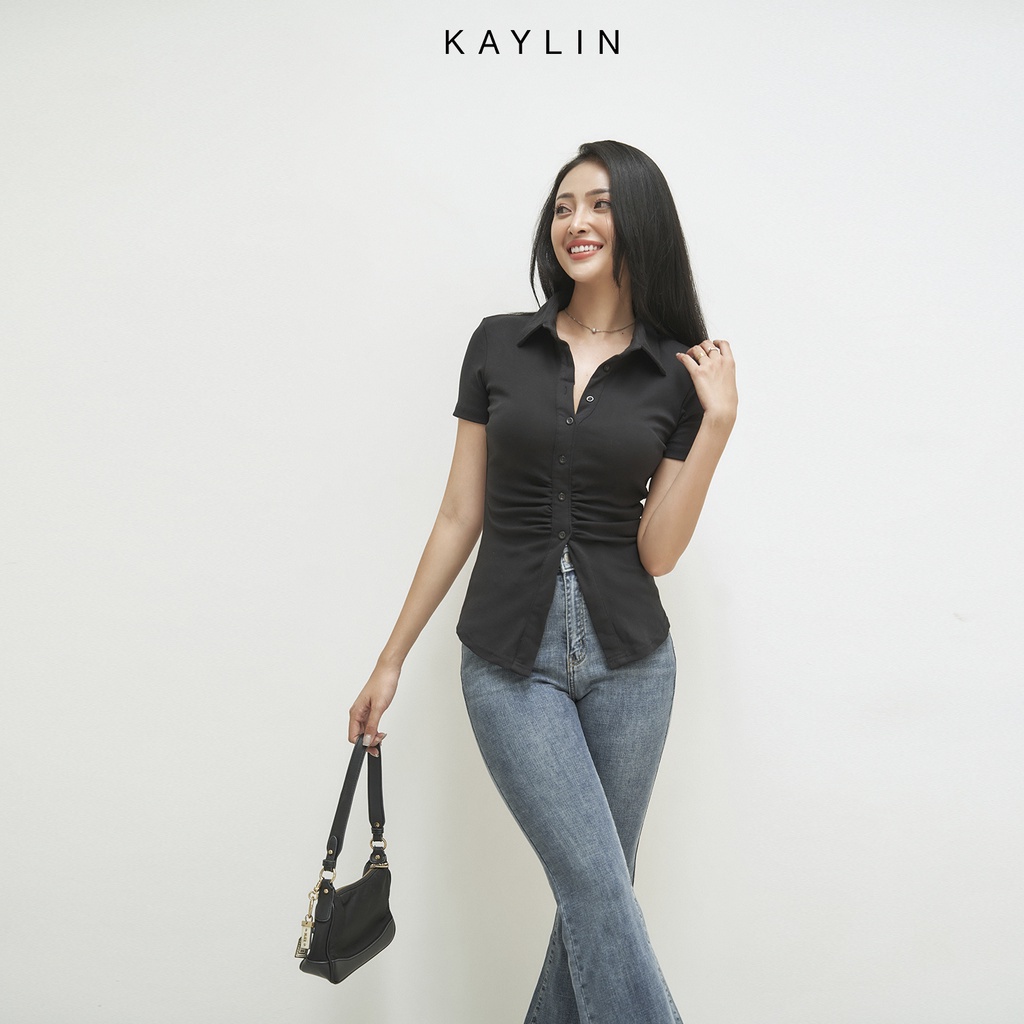 Áo sơ mi nữ freesize tay ngắn nhấn eo form ôm phong cách KAYLIN - N1698