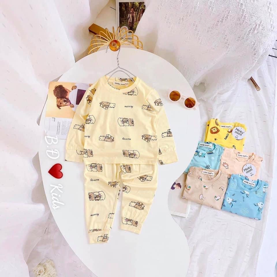 [SALE] Bộ Quần Áo Bé Gái, Bé Trai Minky Mom Vải Thun Lạnh Hươu Xanh Sư Tử Vàng, Bộ Dài Tay Cho Bé Mặc Nhà MKMTD2141