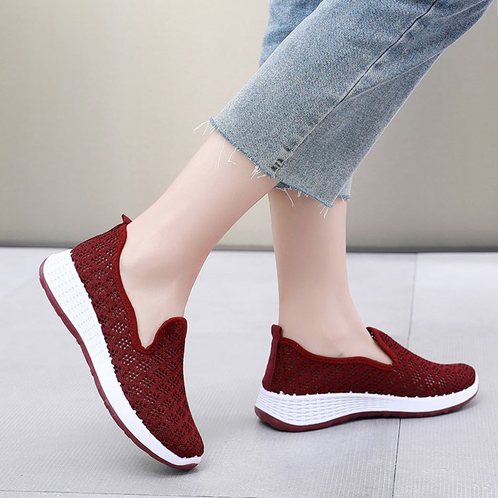 Giày lười nữ Hàn Quốc sợi đan thoát khi chất vải thô mềm dễ làm sạch đế cao su siêu êm- DOZIMAX