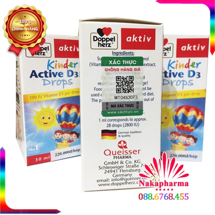 DoppelHerz Aktiv Kinder Active D3 Drops – Bổ sung canxi, vitamin D3 tối ưu, giúp xương chắc khỏe, tăng cường miễn dịch