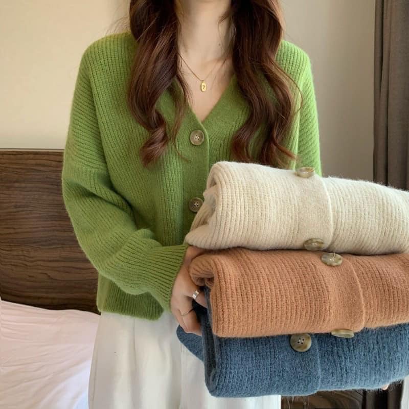 Áo cardigan trơn basic 4 màu len dệt kim dày dặn cực xinh, áo len siêu giữ ấm