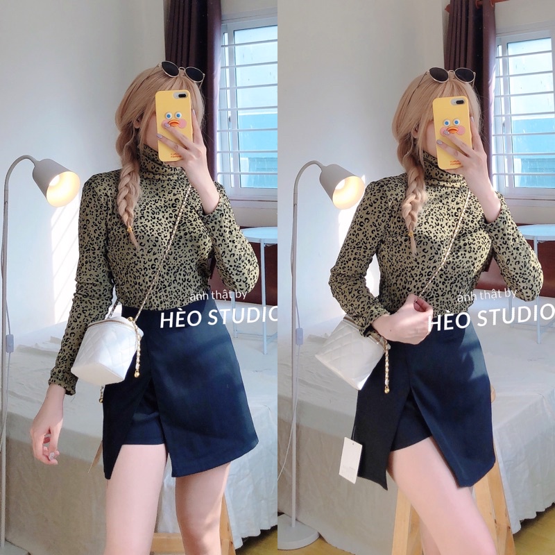Áo Cổ Lọ Da Beo Lót Lông Hèo Studio (Ảnh Thật)