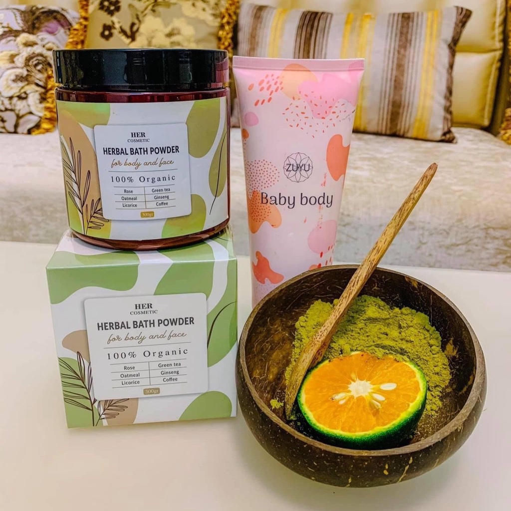Combo Tắm Trắng Thảo Dược Her Cosmetic Kết Hợp ❤️ Kem Dưỡng Body ZuYu