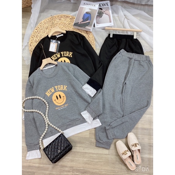 Bộ nỉ bông in NewYork Set nỉ in mặt cười