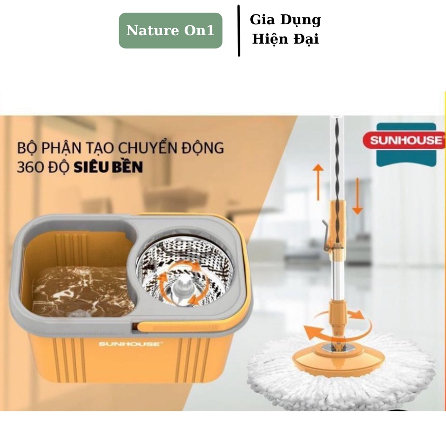 Bộ Lau Nhà Xoay 360 Độ SUNHOUSE , Cây Lau Nhà 360  - Bảo hành 6 Tháng, Hàng Chính Hãng