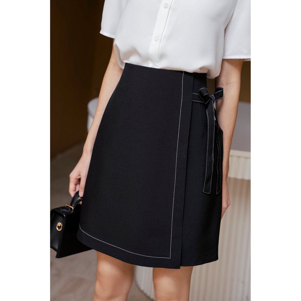 Chân váy trần chỉ tà ngoài thắt nơ lệch TIIN STORE CHN127