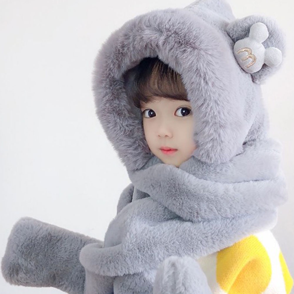 Mũ trùm đầu, mũ len kèm khăn choàng cổ và găng tay hình tai gấu cho bé yêu