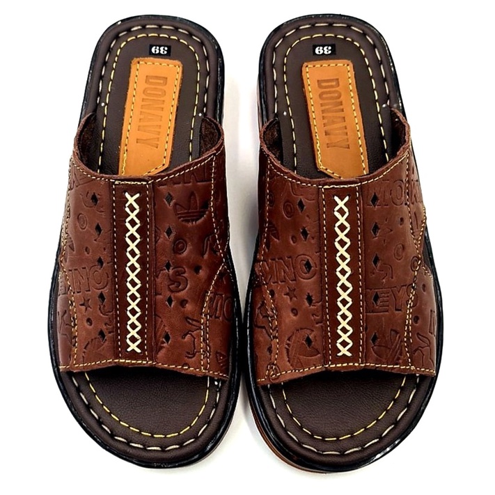 Dép quai ngang da bò trung niên-Kínon Shop