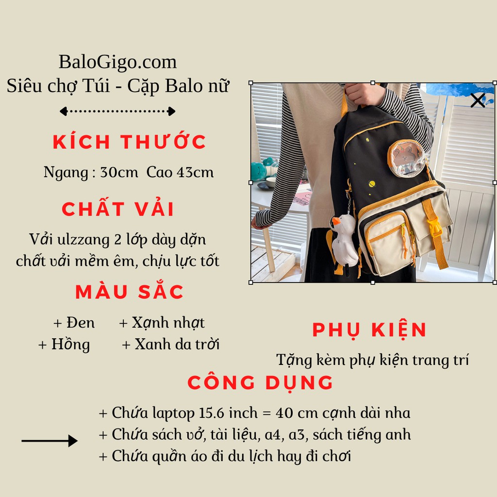 Balo ulzzang nhiều ngăn xinh xắn y hình G242 - BaloGigo