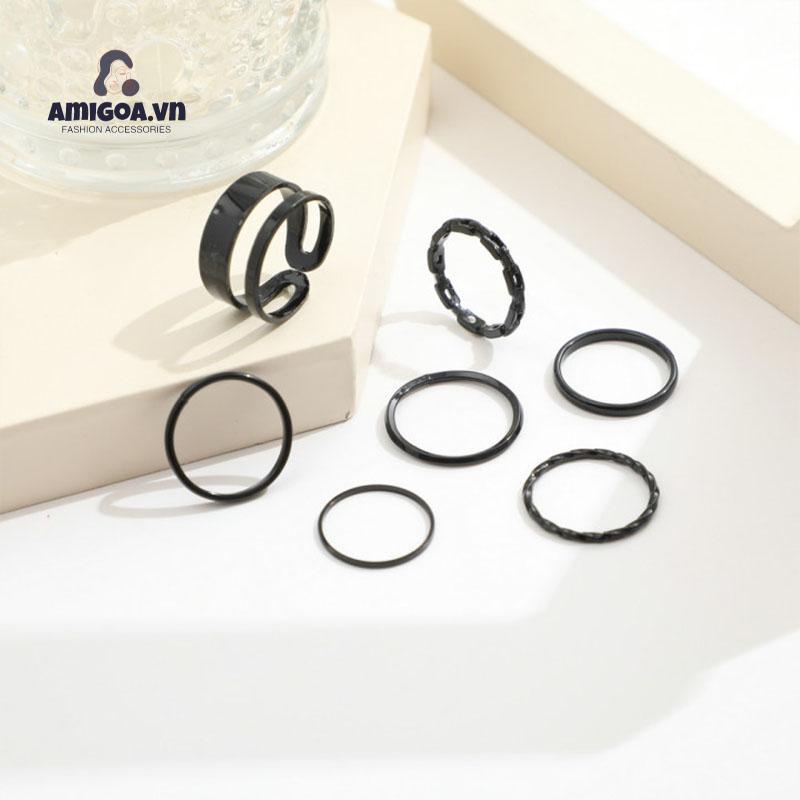 Bộ 7 Nhẫn Màu Đen Thiết Kế Sáng Tạo Cá Tính