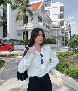 Lia Shirt | Sơ mi lụa trắng basic, bo tay lớn ZIEL
