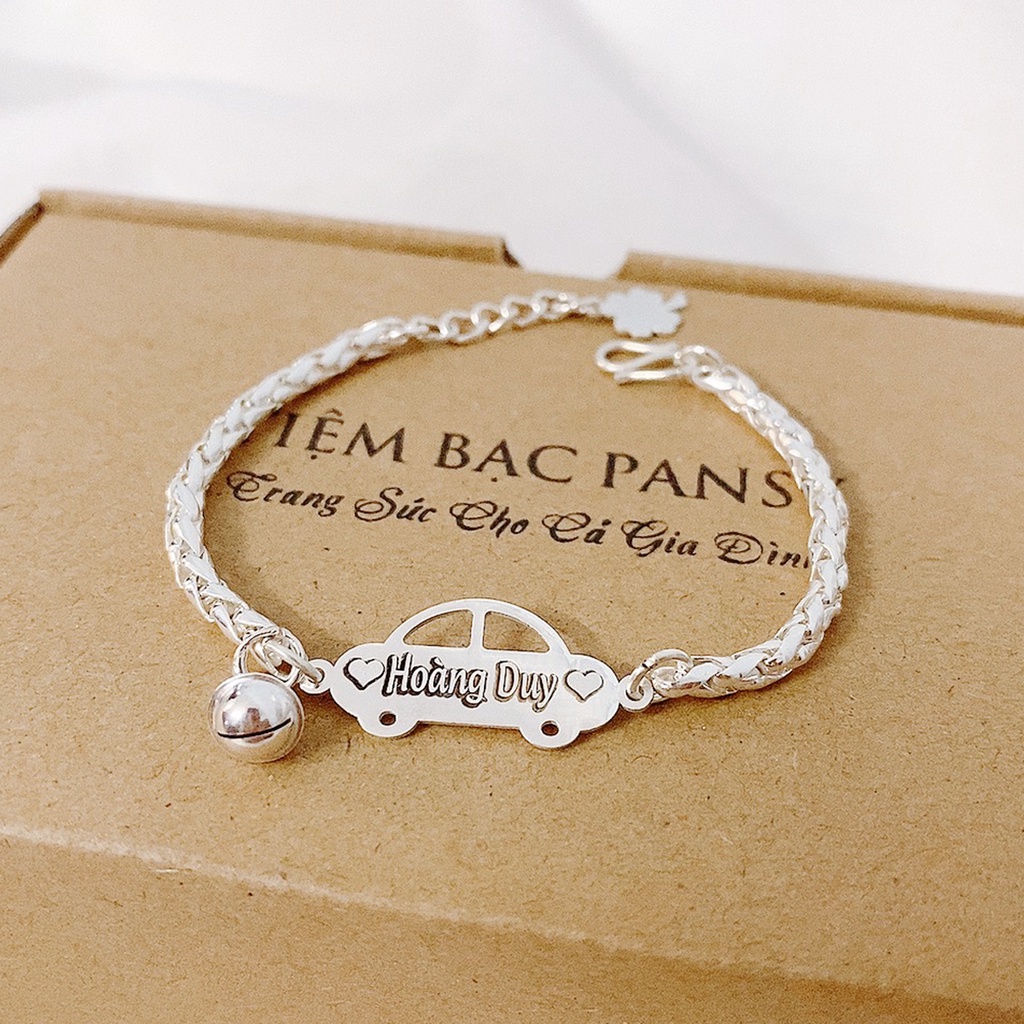 Vòng lắc bạc cho bé trai hình oto dễ thương - Lắc bạc khắc tên cho bé đeo tay, đeo chân đều được