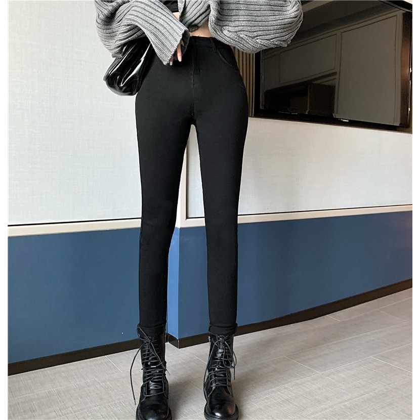 LEEVA - Quần legging jeans dáng skinny lưng cao co giãn Q033