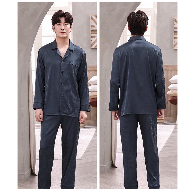 Bộ đồ ngủ pyjama nam dài tay vải lụa satin mềm mại, thoáng mát NG8754D - Thời Trang Dương
