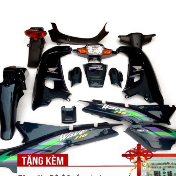 Bộ dàn áo xe Wave alpha, Wave Zx, Wave 110 đời 2002 đến 2006 màu Xanh nhớt nhựa nguyên sinh ABS