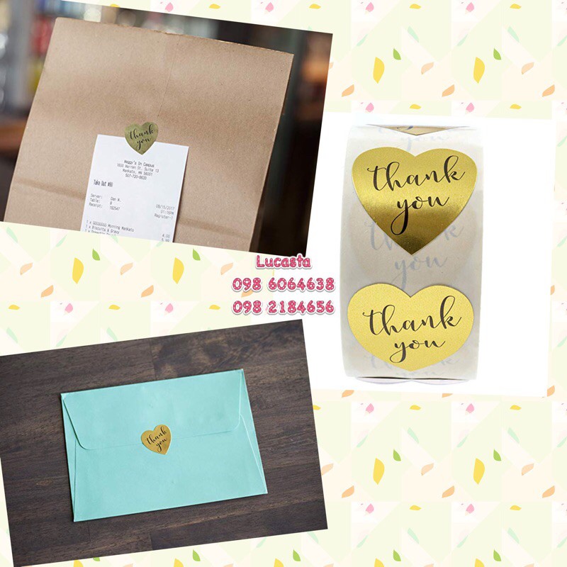 [216] Tem/sticker dán (500 tờ) in chữ “thank you”