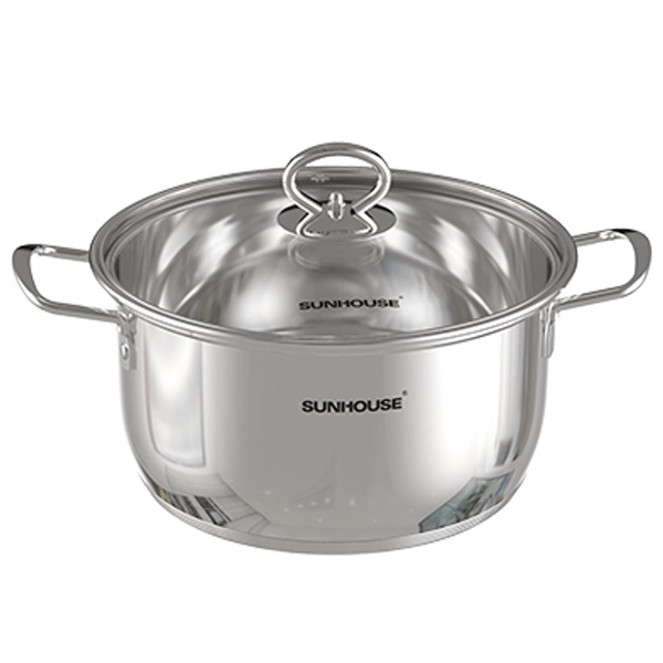 Nồi Inox 5 đáy bếp từ SUNHOUSE 16cm 20cm 24cm vung kính cường lực chất liệu inox cao cấp an toàn với sức khỏe độ bền tốt