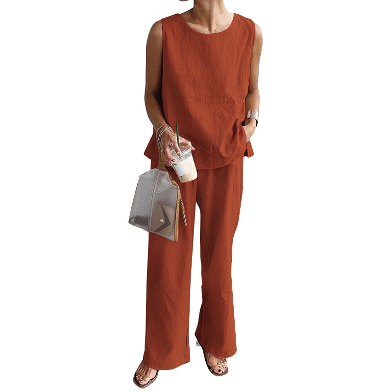 Bộ Áo thun ZANZEA không tay và Quần dài ống rộng nữ tính