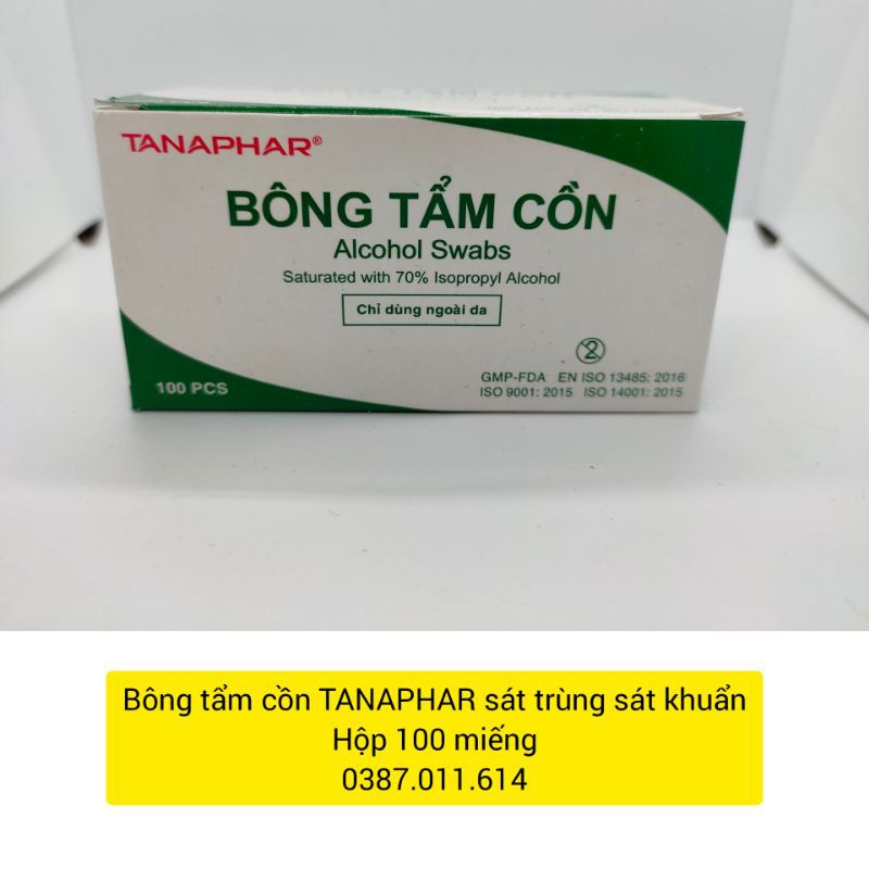 Bông tẩm cồn TANAPHAR hộp 100 miếng sát trùng sát khuẩn