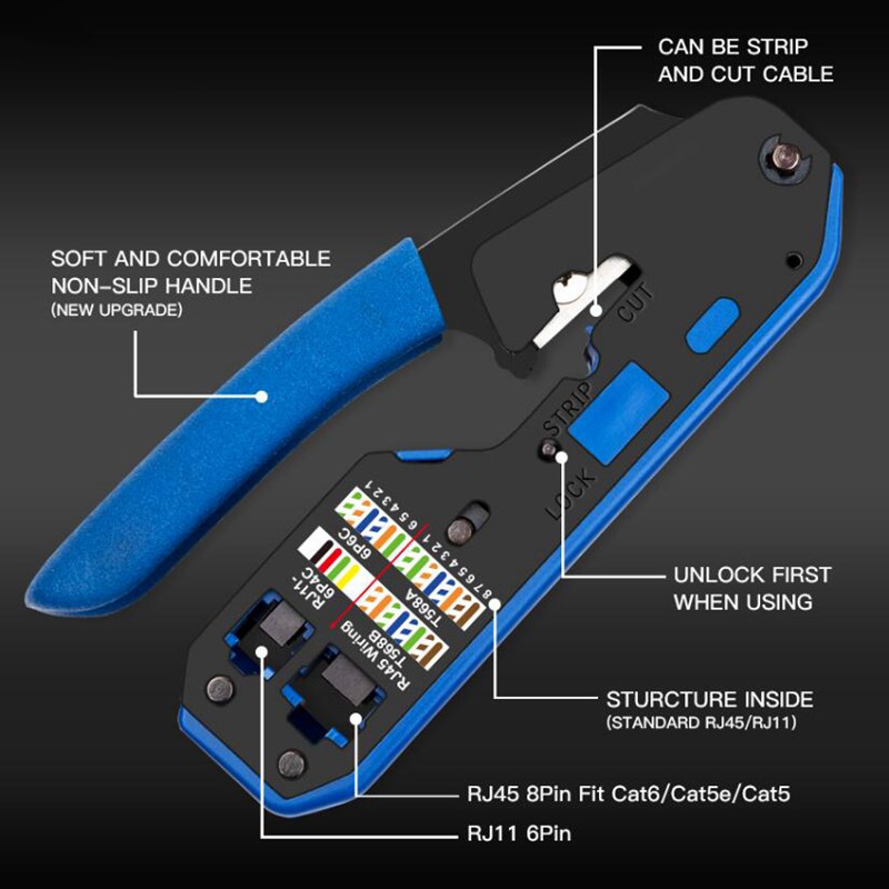 Kìm Bấm Cáp Mạng Rj45 Cat6 Cat5E Cat5 Rj11 Rj12