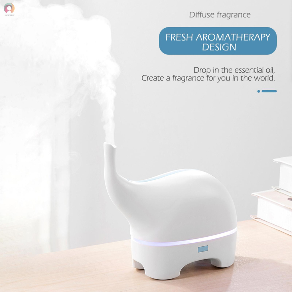 Ultrasonic Aroma Diffuser Humidifier Small Elephant Style Essential Oil Diffuser 120ML Portable Waterless Auto Power Off Colorful Night Light for Home Office Pink