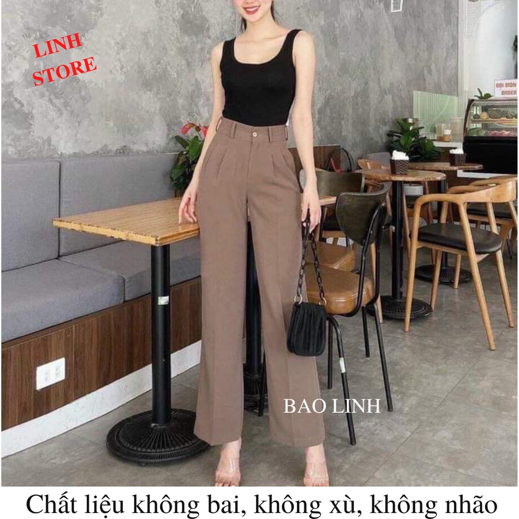 Quần Tây Baggy Nữ Linh Store Công Sở Lưng Cao Dáng Suông Ống Rộng Nữ Chất Liệu Ruby