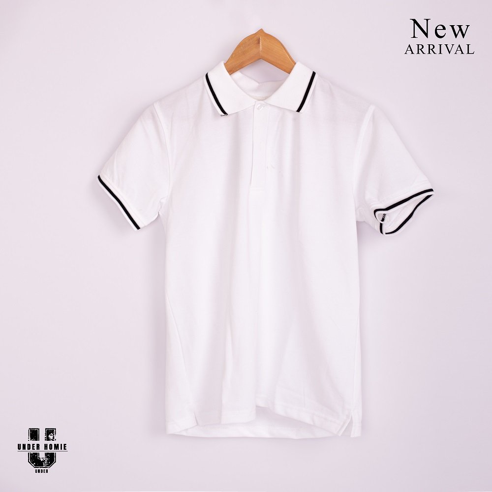 Áo thun Polo Nam màu trắng, Cổ viền, Tay viền, chất dệt cotton cá sấu co giãn 2 chiều Cao Cấp, dáng Slimfit Sang Trọng