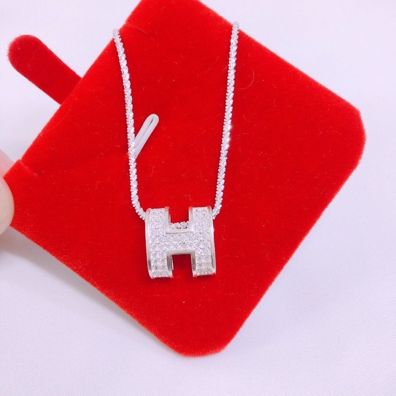 Dây chuyền nữ bạc thật mặt chữ H đính đá sang chảnh - Kho sỉ bạc Nhất Linh