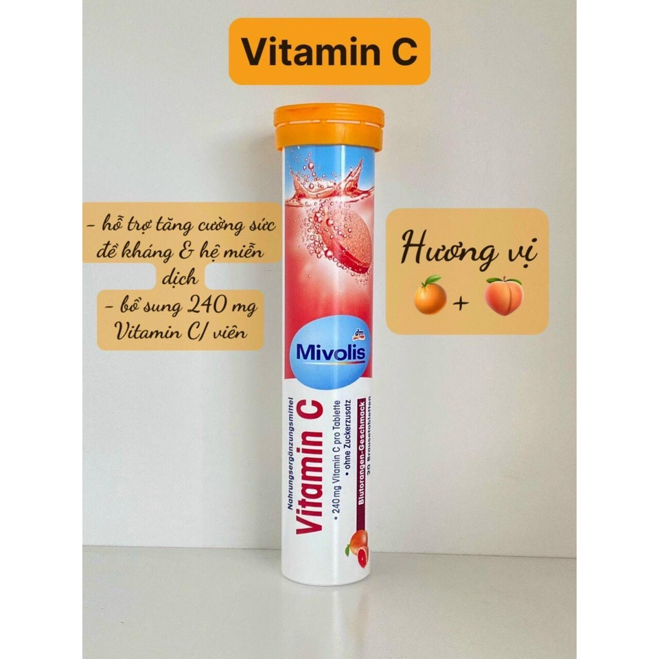 Viên sủi Mivolis Vitamin C Đức ống 20 viên hỗ trợ tăng cường hệ miễn dịch - Gemizy Shop