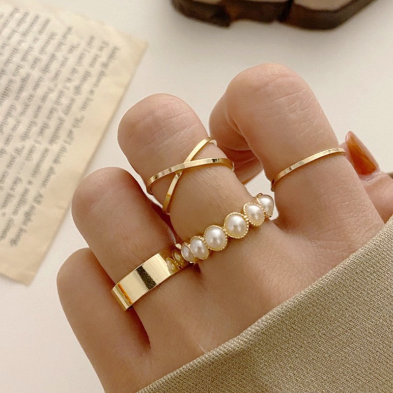 Set 4 Nhẫn Đính Ngọc Trai Giả Thời Trang Hàn Quốc