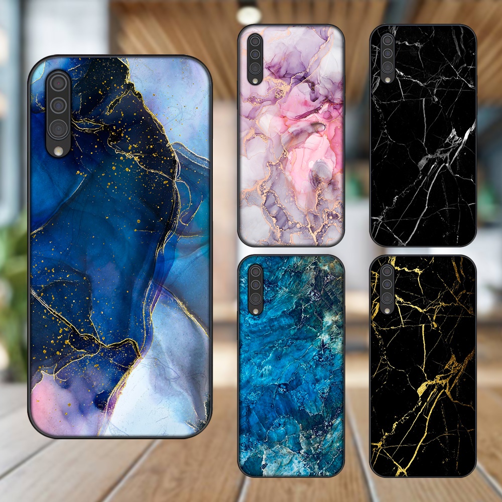 Ốp lưng Samsung A30S, A50, A50S, A70, A70S viền đen in hình vân đá Marble