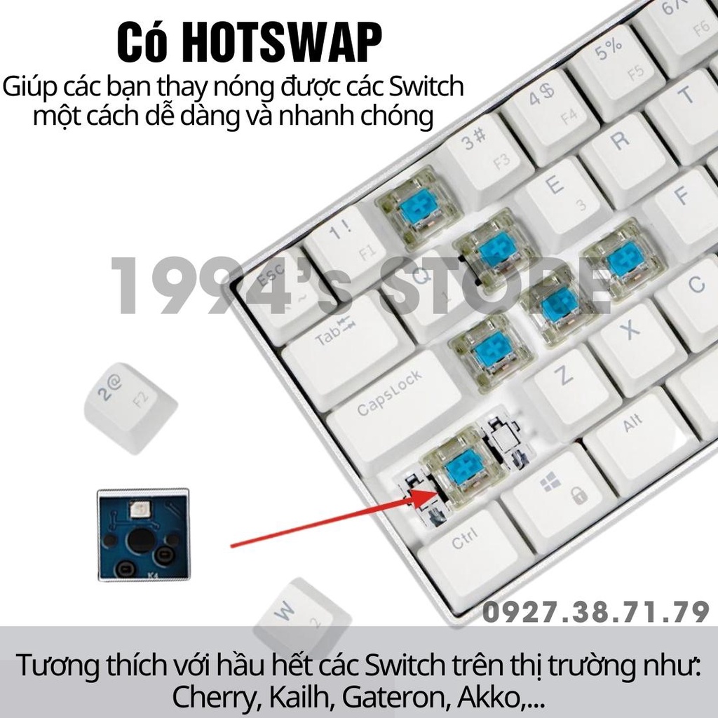 Bàn phím cơ không dây RK71 Version 4 HOTSWAP - Bluetooth 5.1 - Wireless 2.4Ghz - Phần mềm Custom bàn phím và Led RGB