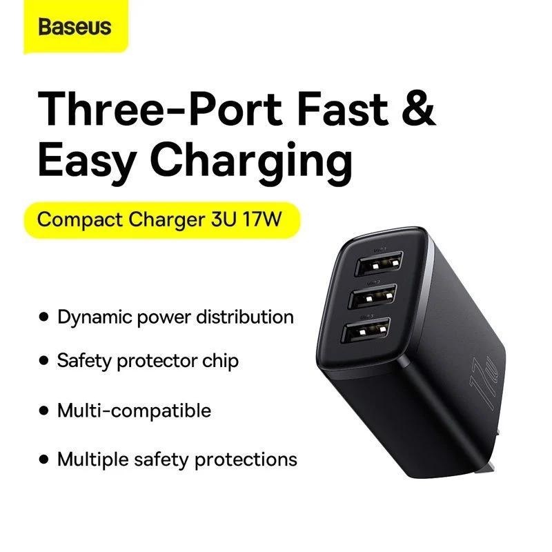 Củ sạc 3 cổng sạc Baseus chống cháy nổ - Cục 3 ổ cắm USB 3in1 đa năng cho andoird và ios