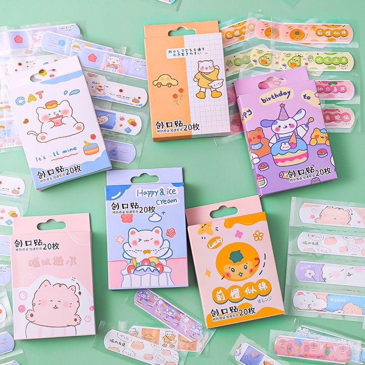 Hộp 20 miếng băng dán cá nhân mẫu heo, quả bơ, khủng long